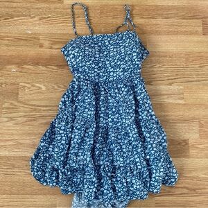 Streetwear Society Blue and White Tiered Smocked Sundress